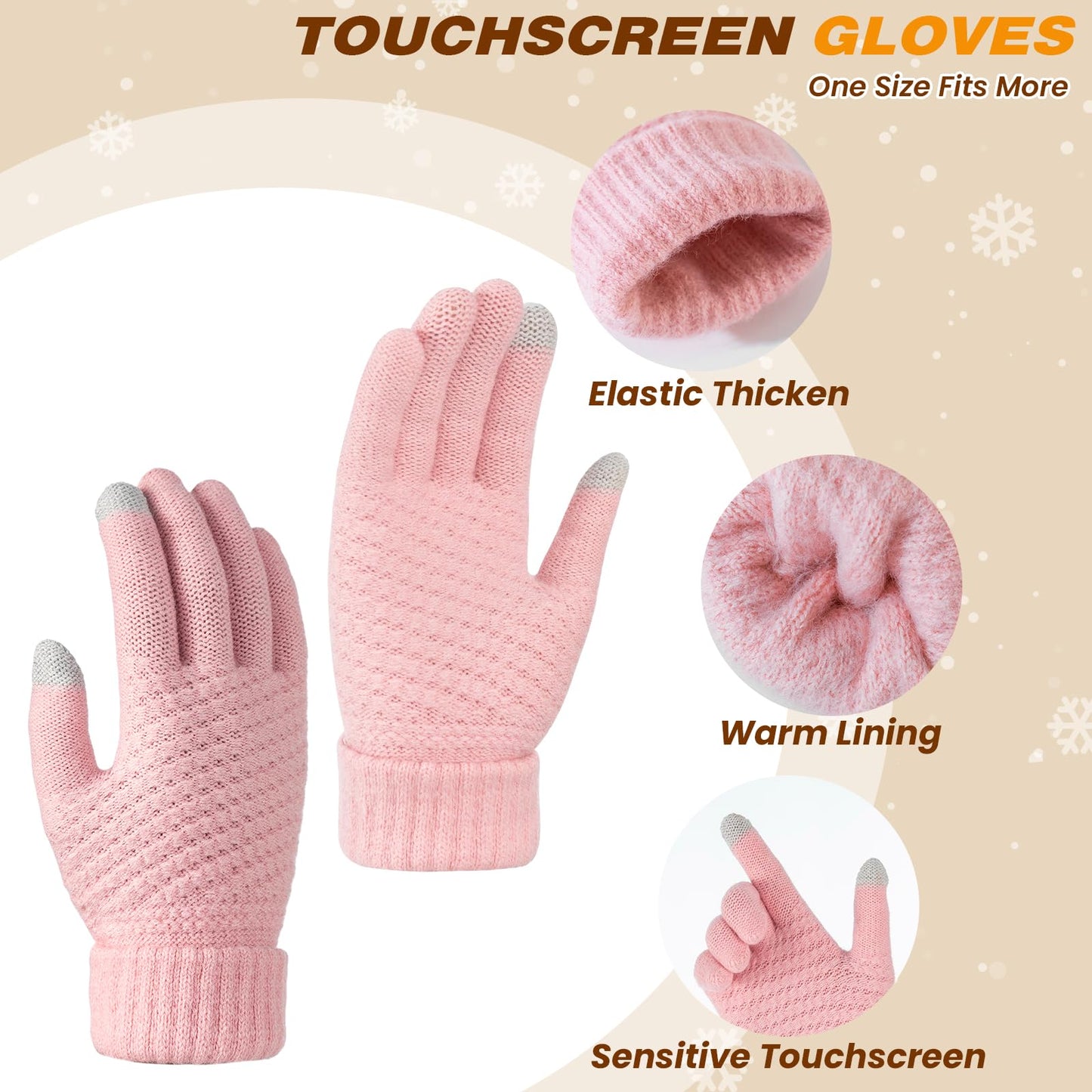 Pleneal Winter Womens Beanie Hat Scarf Gloves Set, Slouchy Beanie Knit Scarf Touchscreen Gloves Warm 3 Gift Set