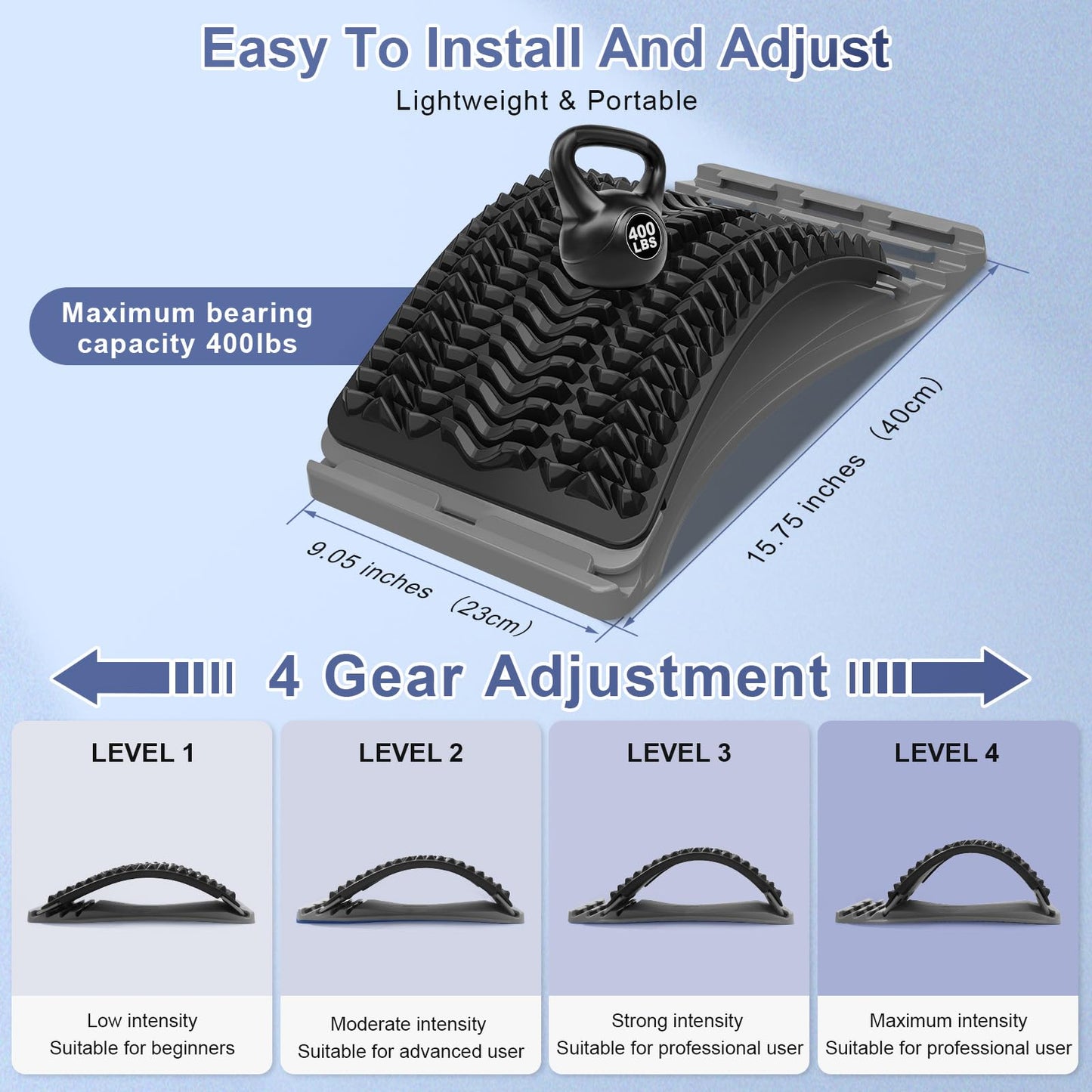 MINOLL Back Stretcher for Lower Back Pain Relief, Multiple Level Adjustable Arch Lumbar Back Cracker Board, Back Cracking Device, Back Massager for Scoliosis, Spine Decompression Support
