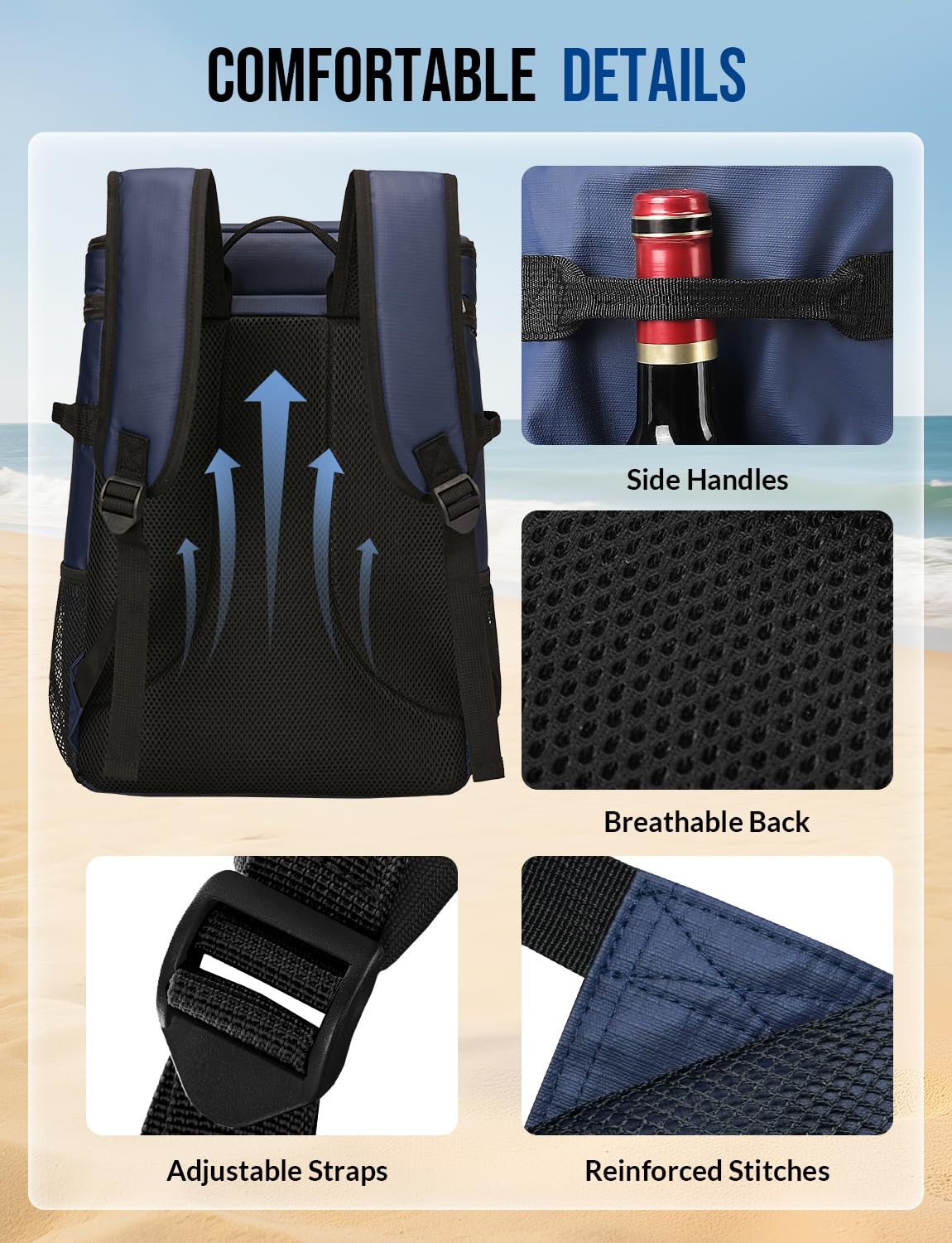 Celvetch Backpack Cooler Insulated Leak Proof 36/40 Cans Large Capacity Soft Insulated Cooler Bag Lightweight Lunch Backpack for Men Women Work Travel Beach Camping Picnic Hiking - Black