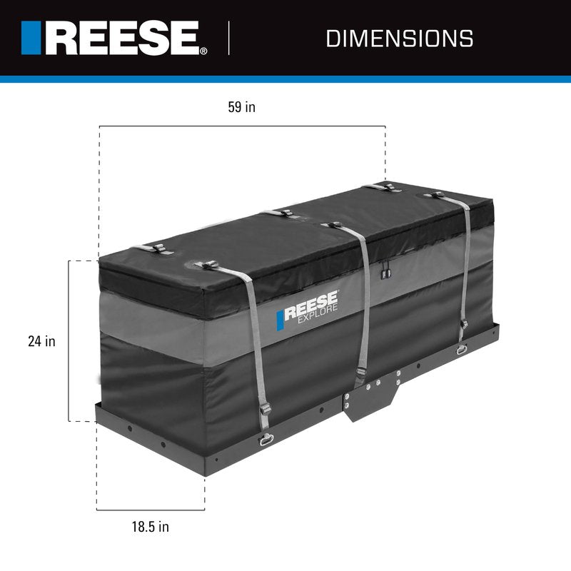 Reese Explore 63604 Amigo Hitch Mount Cargo Carrier Bag, 59 Inch x 18.5 Inch x 24 Inch, Rainproof, Fit On A Most Full-Size Hitch Mounted Cargo Carriers.
