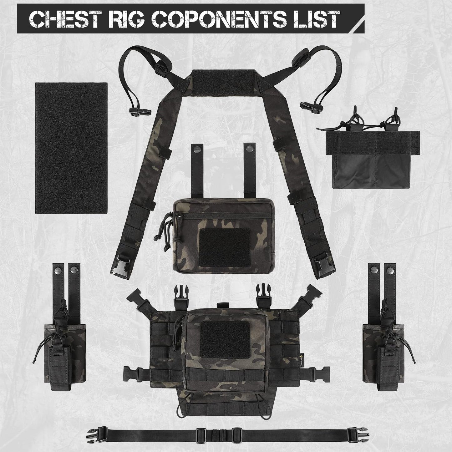 VOTAGOO GEAR Chest Rig-Tactical Chest Rig, Adjustable & Detachable Molle Micro Chest Rigs, with 5.56/7.62 Magazine Pouch, Pistol Pouch