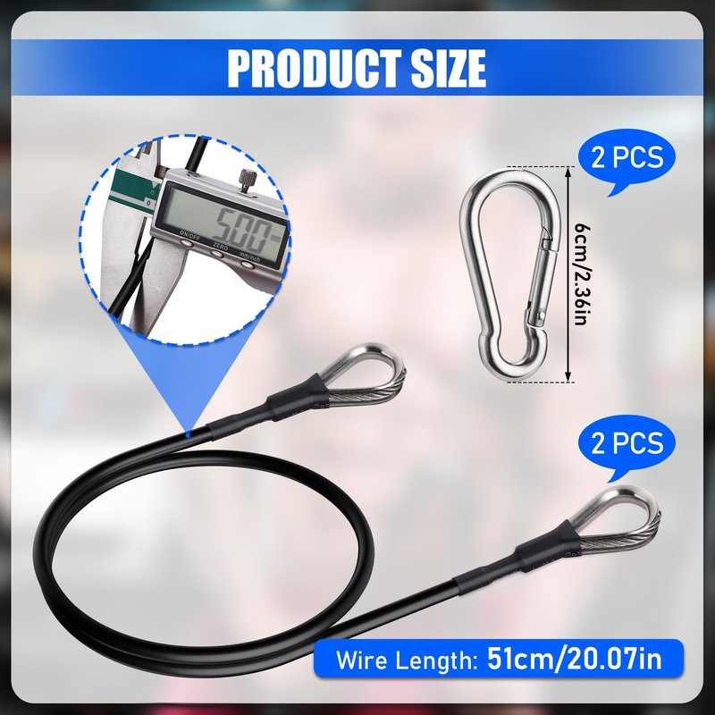 TOBWOLF 2PCS 20" Gym Extension Cable, Fitness Extension Rope Attachment for Home & Gym Accessories, Replacement Gym Cables Machine Extension for LAT/Tricep Pull Down & Leg Extensions Machine