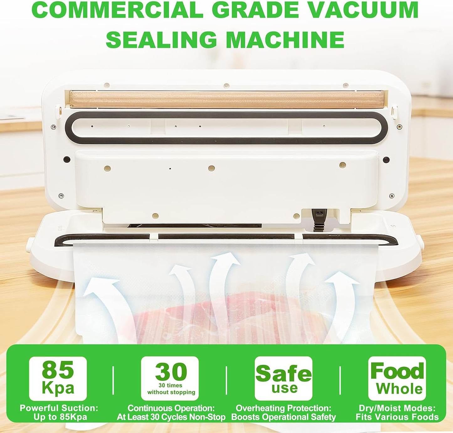 Food Vacuum Sealer Machine - High Suction 85Kpa | One-Touch Dry & Wet Mode, Compact Design for Kitchen Storage & Meal Prep