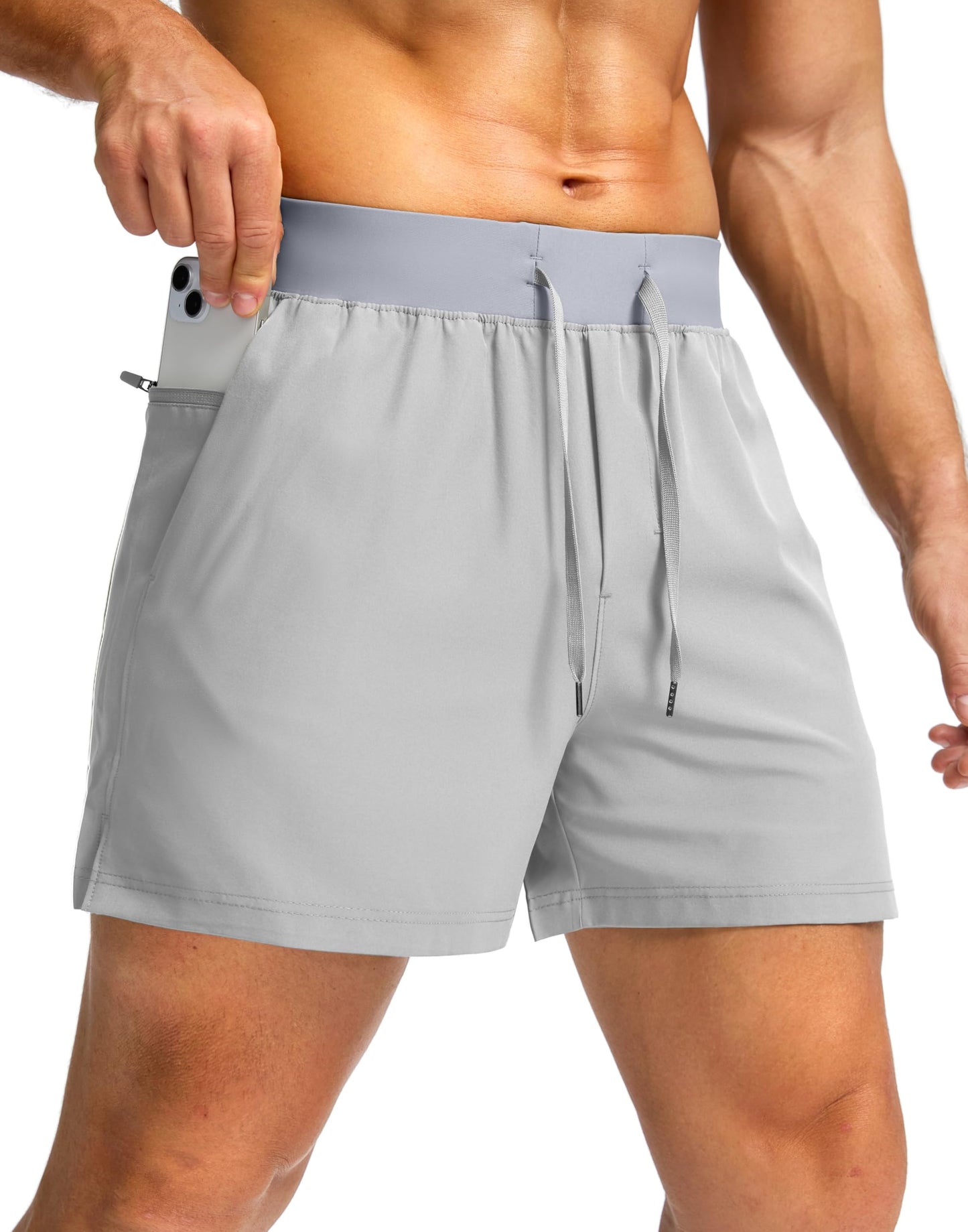 Soothfeel Men's Running Shorts with Zipper Pockets 9"/ 7"/ 5" Lightweight Quick Dry Basketball Gym Workout Athletic Shorts for Men (Light Grey, XXL)