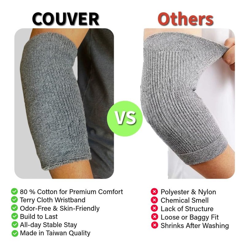 Couver Premium Athletic 9inch Thick Cotton Terry Cloth Elbow Wrist Sweatband - Black