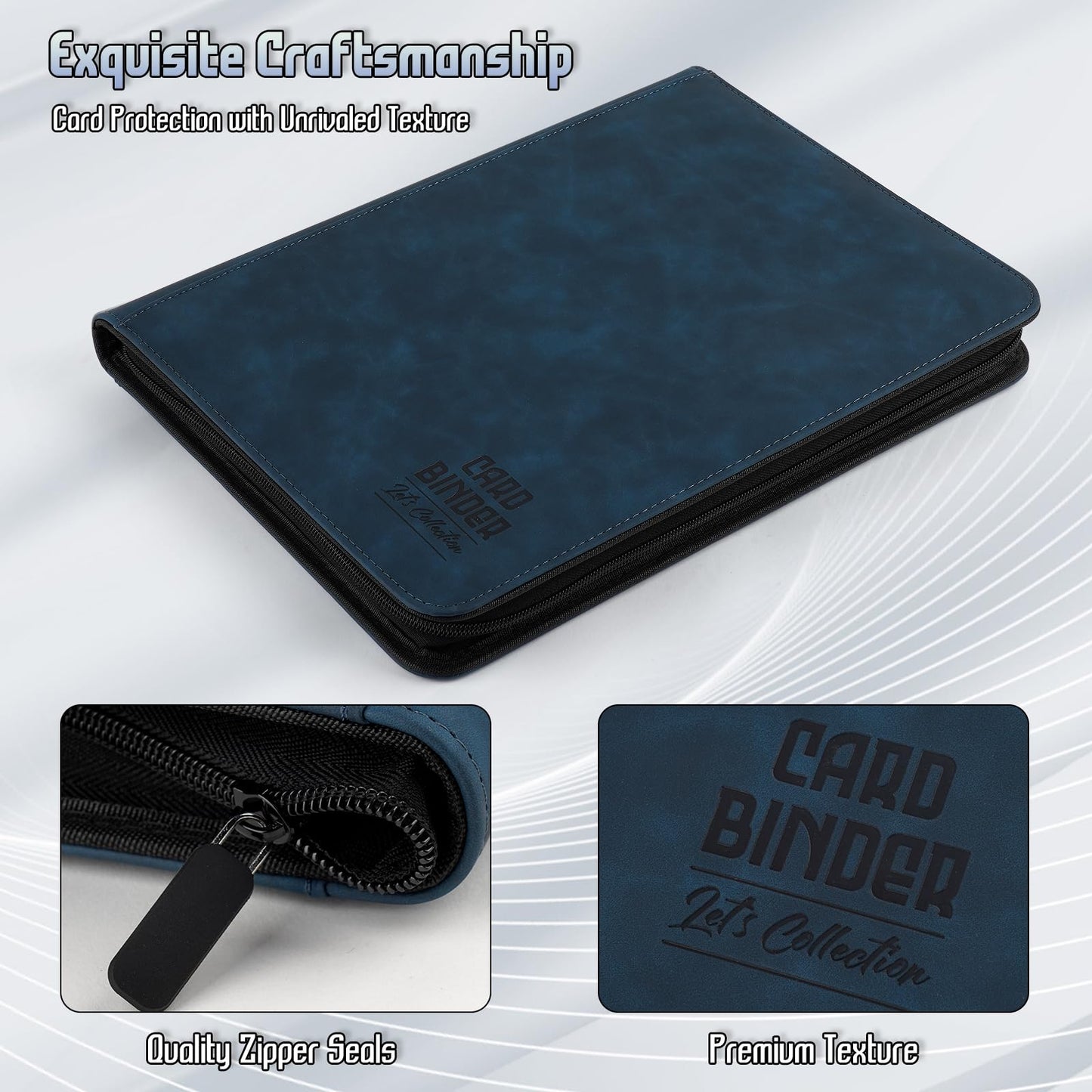 Trading Card Binder, Premium 9 Pocket Double Sided 540 Pocket PU Card Collection Binder, Collectible Trading Card Albums for MTG, TCG, Sport Card, Game Cards (Navy)