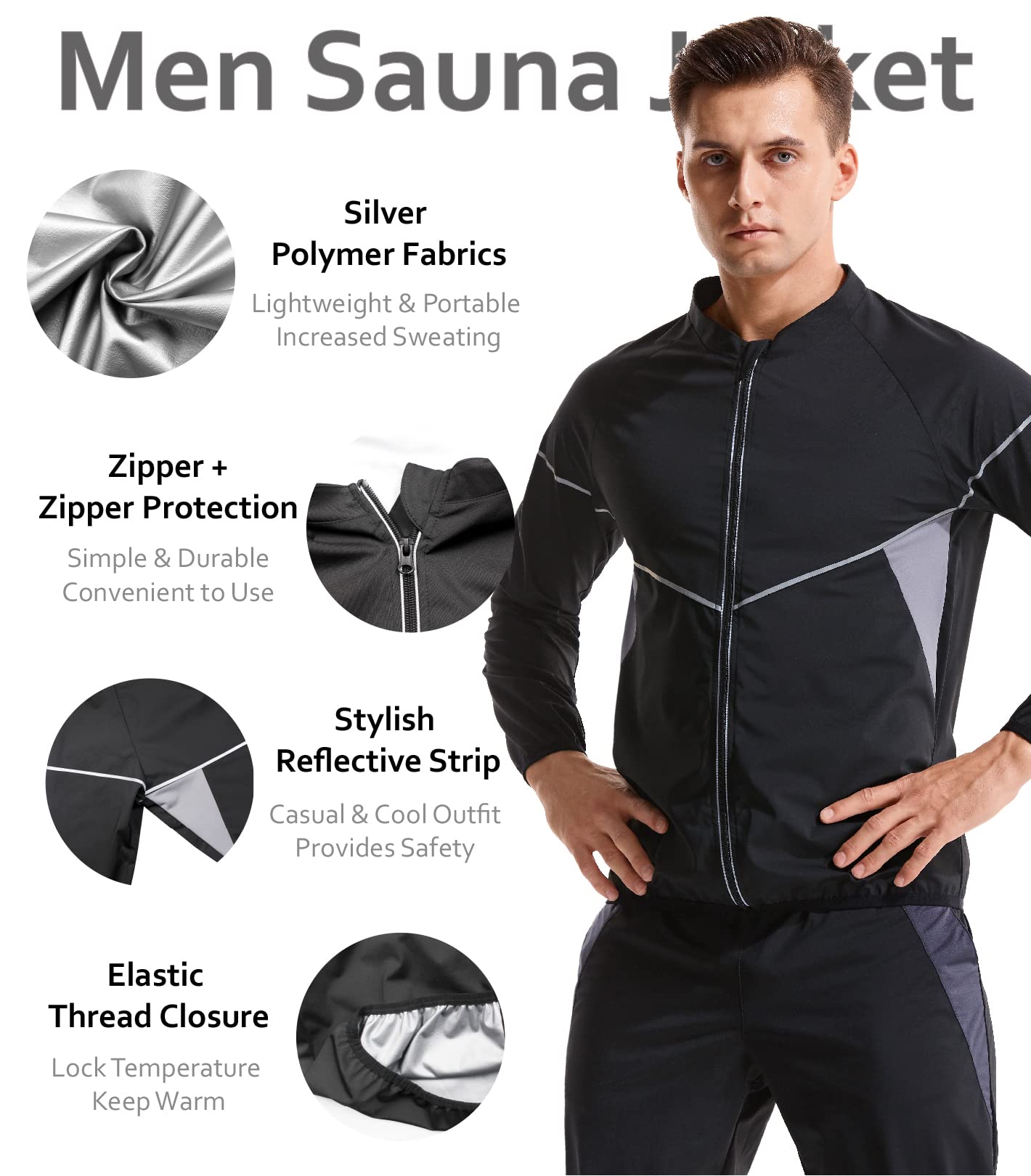 LAZAWG Sauna Suit for Men Sweat Sauna Jacket Long Sleeve Workout Zipper Sweat Top Gym Fitness Sauna Shirt