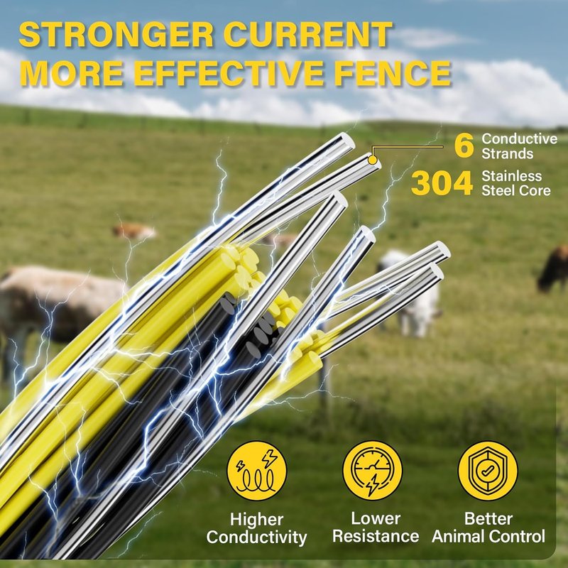 Electric Fence Wire - 5050 Ft Polywire with 6 Stainless Steel Strands for Reliable Conductivity | Ideal for Portable Livestock Fencing