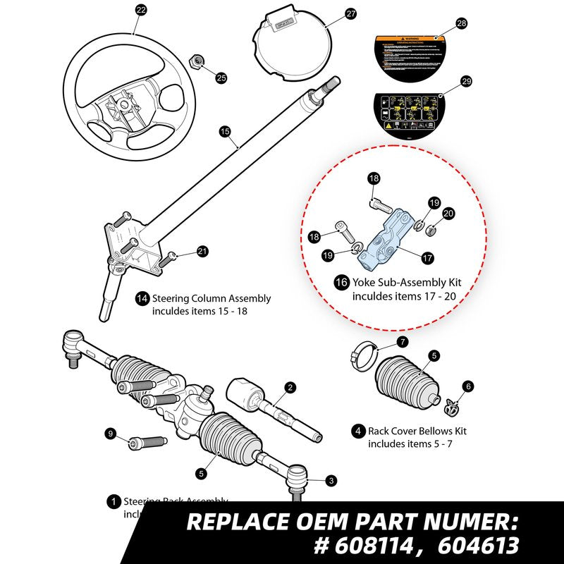 Roykaw Golf Cart Steering Yoke Assembly for EZGO RXV 2008-up Gas&Electric Golf Cart, Universal Joint, OEM#604613