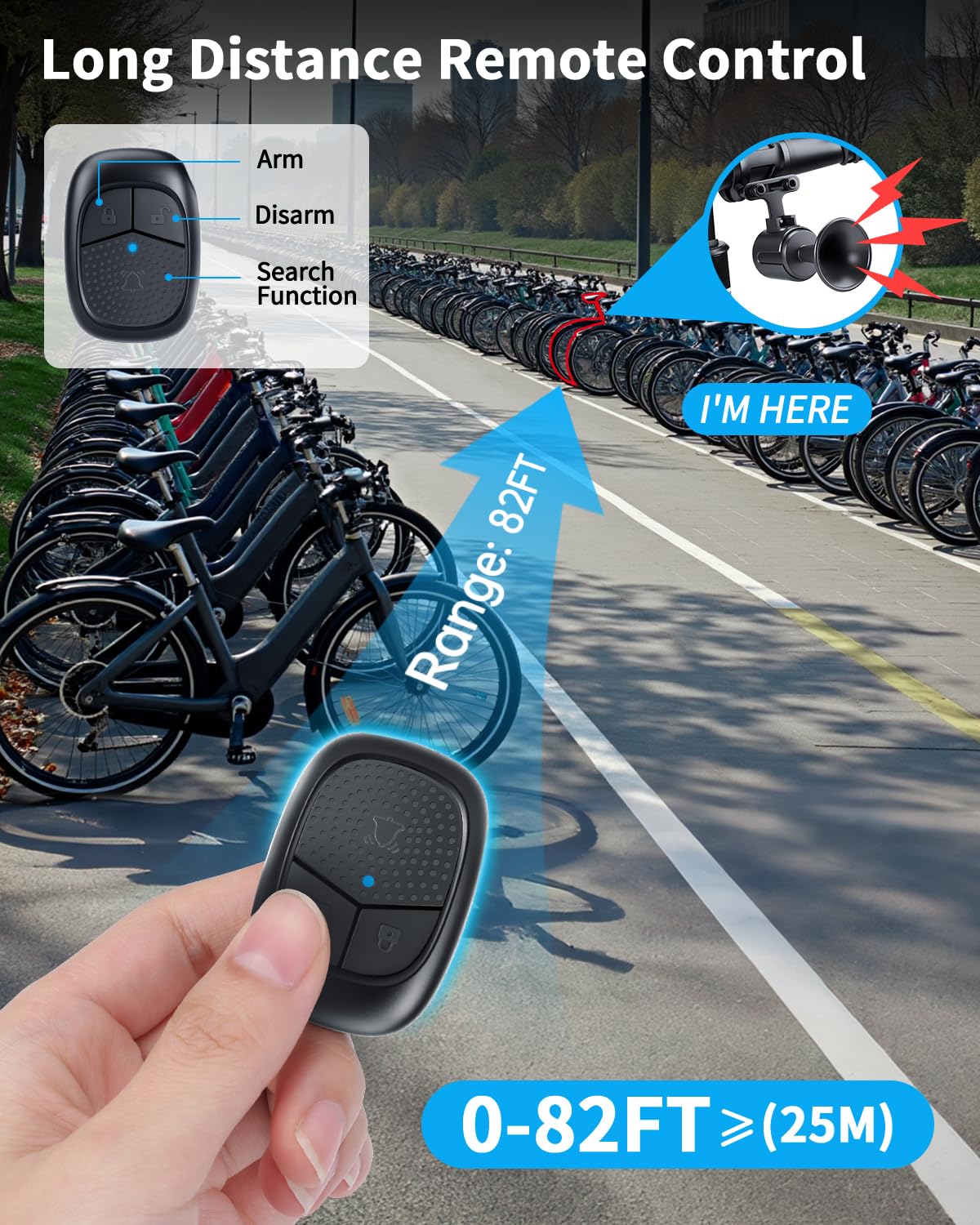 ‌POWVINE 120dB Loud Bike Horn,Bicycle Horn with Anti-Theft,Electric Bike Horn with Wireless Remote USB-C Rechargeable & Suspension Mount Bike Horn for Adults Kids Bike,Scooter, Ebike, IPX5 Waterproof