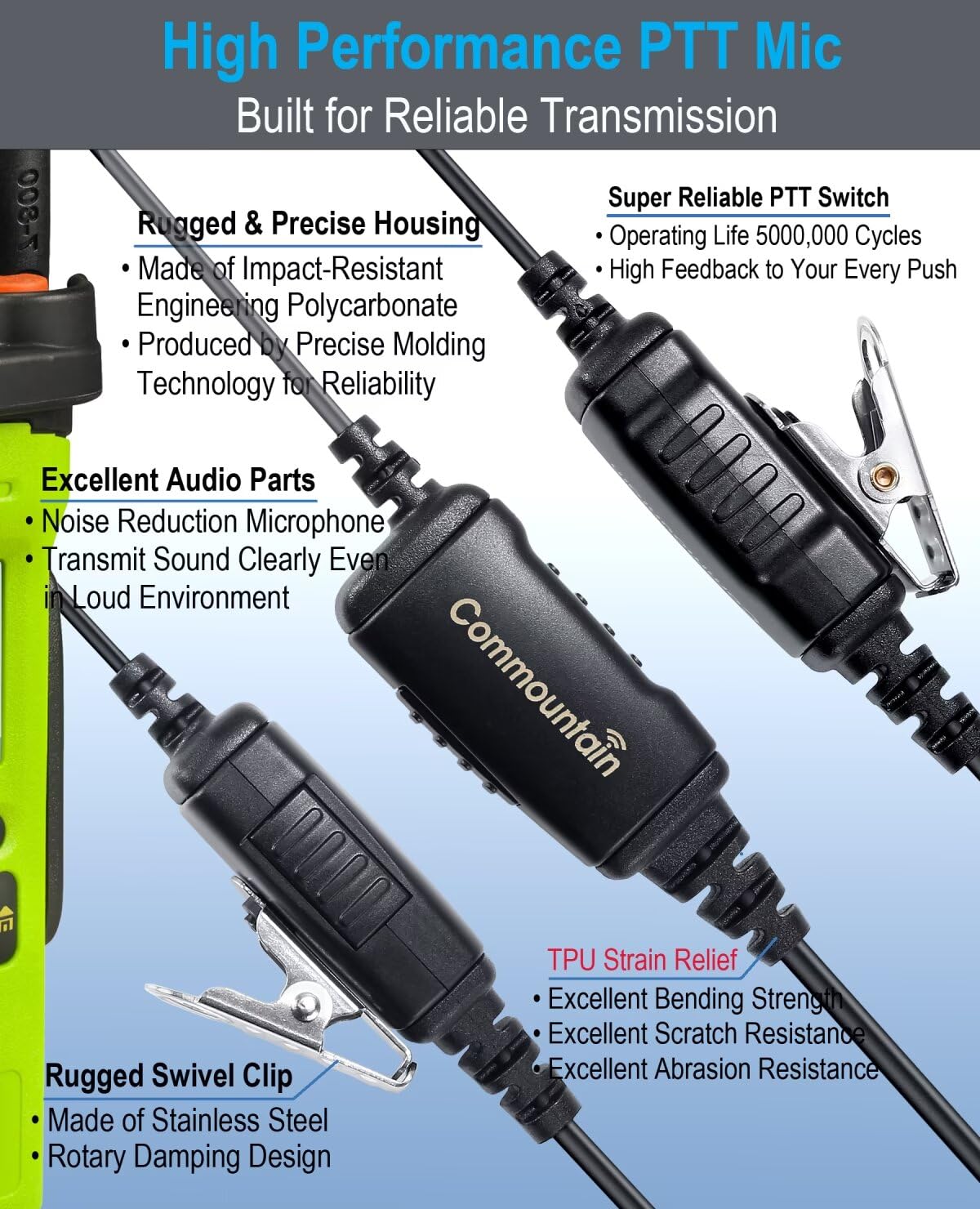 Commountain SL300 SL3500e Earpiece with Mic Compatible for Motorola Radios TLK 100 TLK 110 SL7550 SL7550e SL7580 SL7580e SL7590 SL7590e SLN 1000, TLK100 TLK110 SLN1000 SL Series, G Earhook Headset
