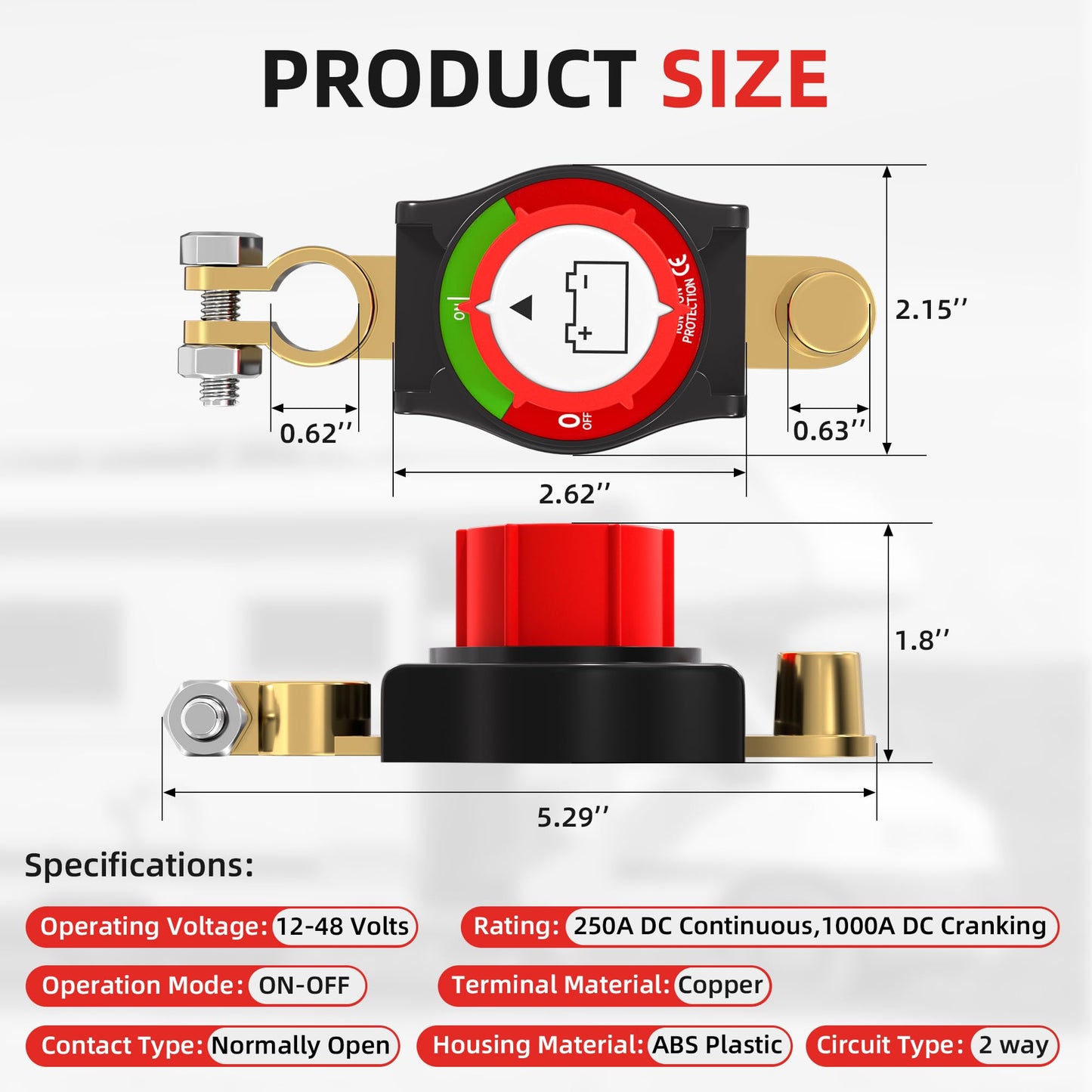 Joinfworld Top Post Battery Disconnect Switch 12V-48V Battery Kill Switch Negative On/Off Battery Switch for Cars, Vehicles, RVs and Boats