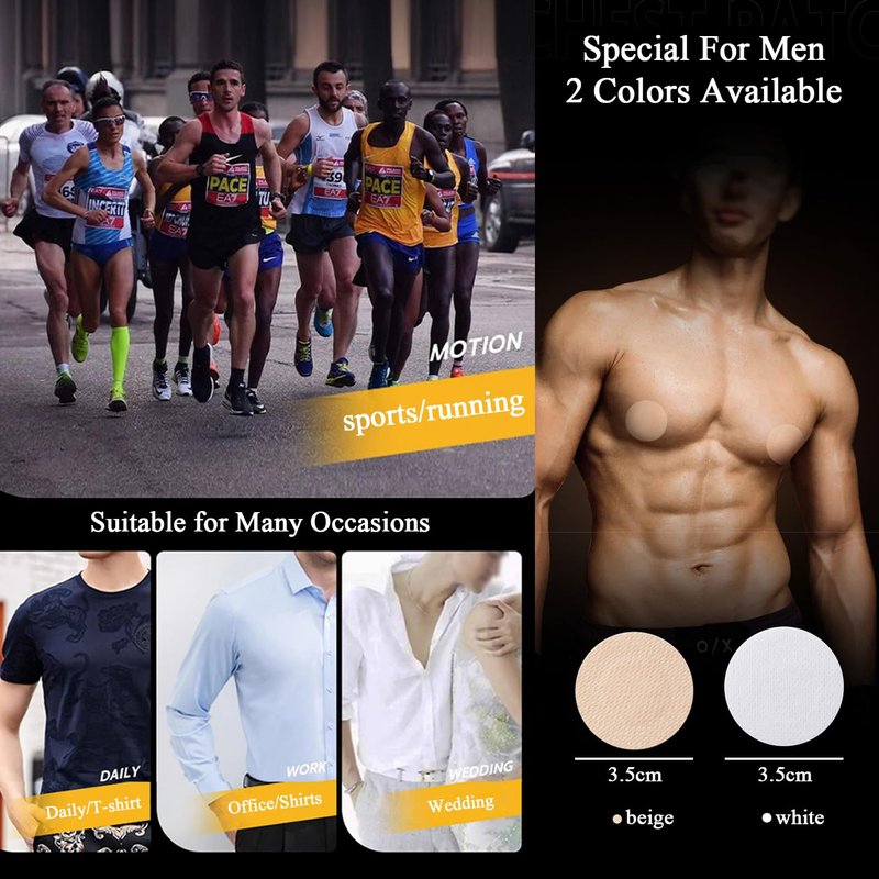 YUNEEHA 100 Pieces Disposable Nipple Covers for Men, Anti Chafing Stick Protector for Runners Sports Gym, Mens Tape Pasties Nipple Shields No Show-Beige White (50 beige and 50 white)