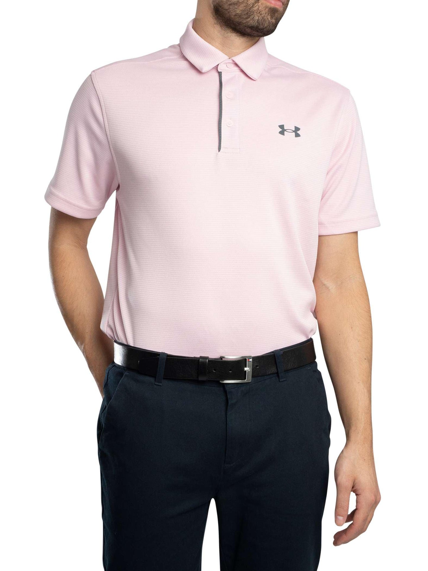 Under Armour Men's Tech Golf Polo, (647) Prime Pink / / Pitch Gray, Large