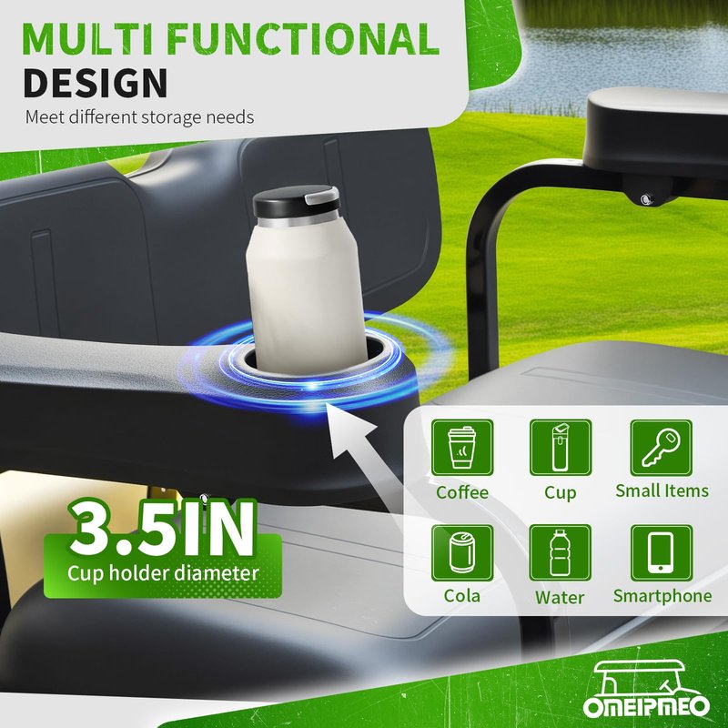 Universal Golf Cart Rear Seat Armrest with Cup Holder, Golf Cart Arm Rest Kit Fits Rear Seat with 1 Inch Square Tube, Prevent Tilting/No Drilling Needed Golf Cart Armrest for Club Car, EZGO, Yamaha