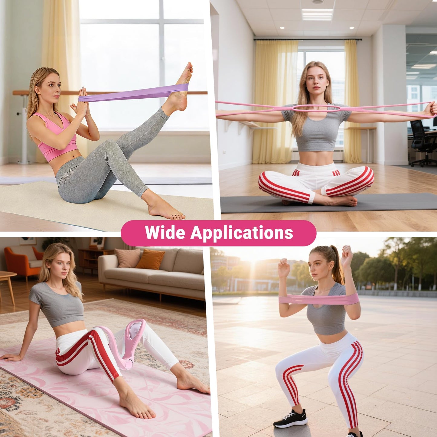 Brobantle Home Pilates Essential Kit for Women, Pilates Equipment Set with Pelvic Floor Trainer, Resistance Bands for Beginners Home Workouts Pink