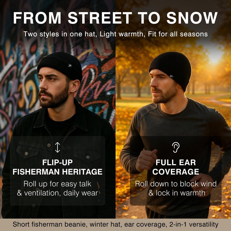 Comhats Short Fisherman Beanie Hats for Men Women – Soft Stretchy Knit Cuffed Beanies, Unisex Small Beanie Trawler Style for Fall Spring Outdoor, Christmas – Burnt Orange M/L