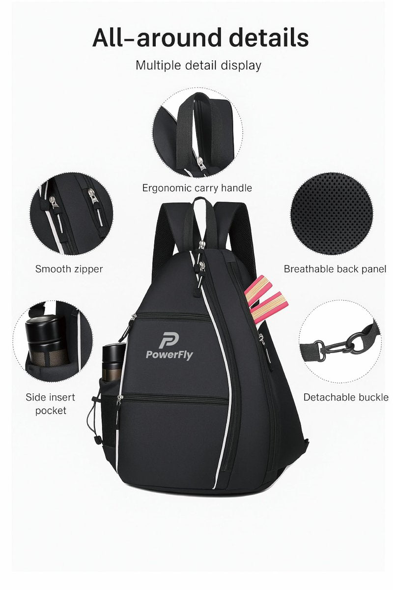 PowerFly Pickleball bag with Earphone Port, Multi-Pocket Design, Water Bottle Holder, Travel and Gym Bag (Grey)
