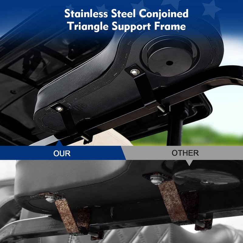 NOKINS Golf Cart 1 1/4" Square Tube Armrest with Cup Holder/Rear Seat Arm Rests Fit for EZGO/Club Car/Yamaha & Most Golf Cart, Stainless Steel Support Frame Sturdy, No Drilling (Black)