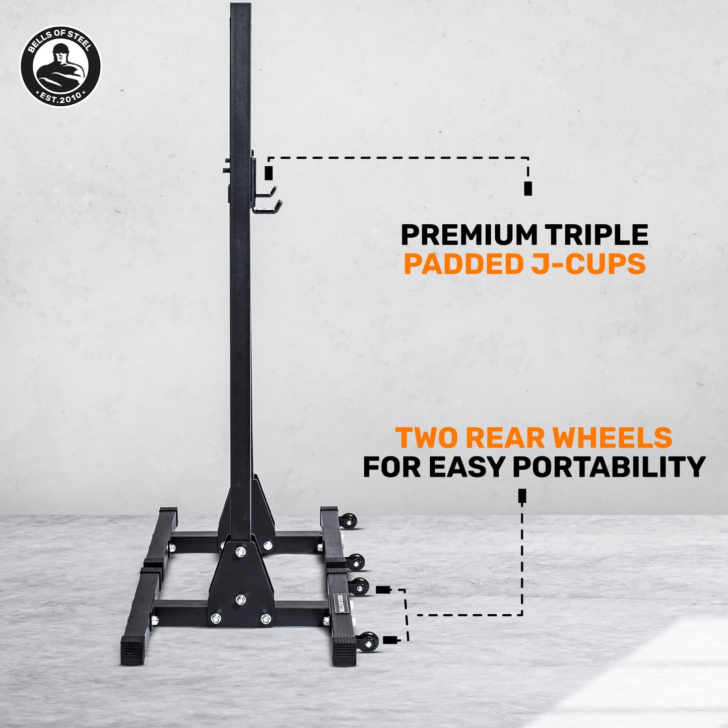 Bells of Steel Adjustable Bench Press Rack and Squat Rack for Home Gym and Commercial - Premium Triple Padded J-Cups for Power and Olympic Bar - 12 Gauge Steel Squat Stand, 600 lb Capacity