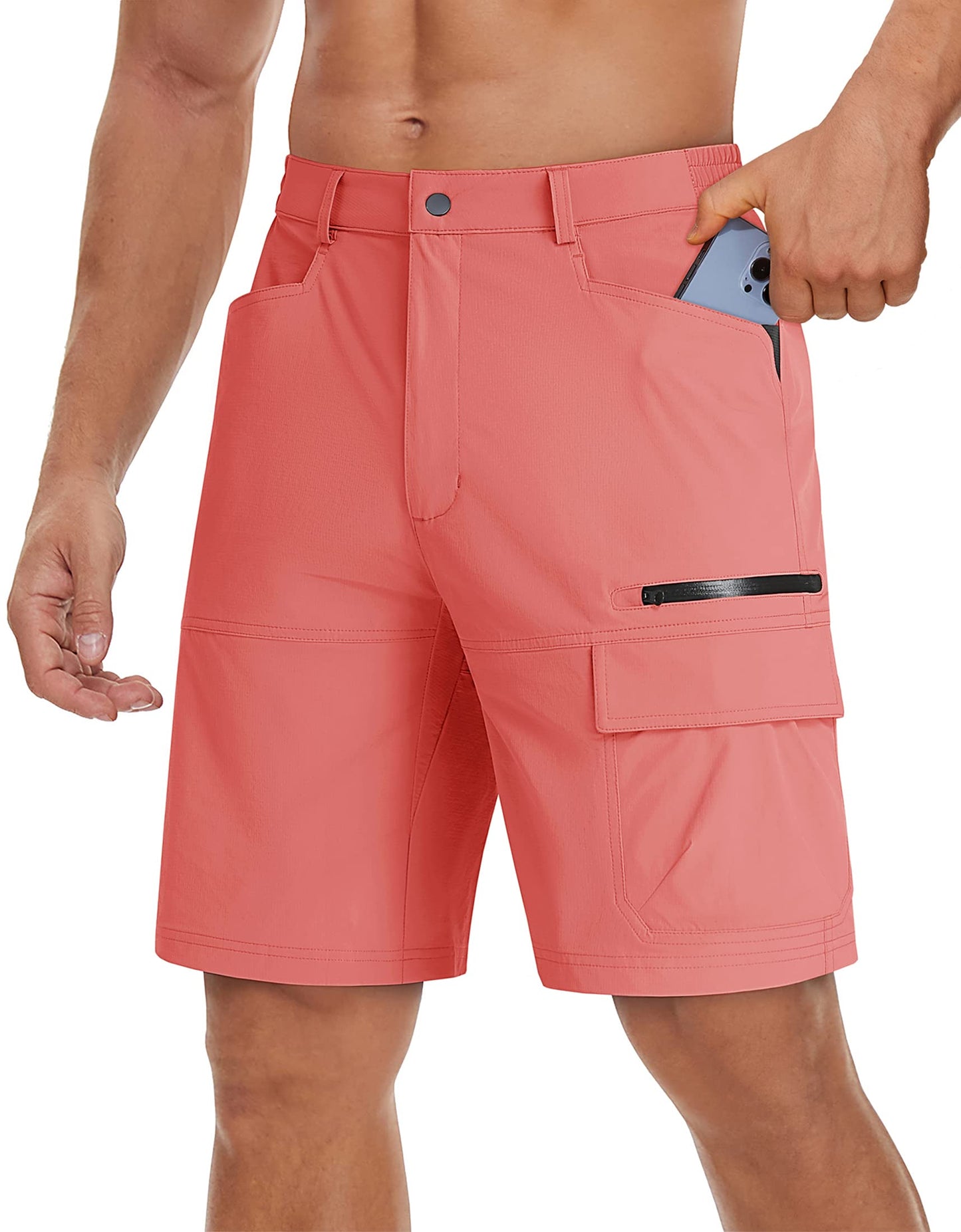 TACVASEN Mens Cargo Shorts Outdoor Lightweight Quick Dry Casual Golf Summer Hiking Dress Work Shorts Fishing Elastic Waist Pink 38