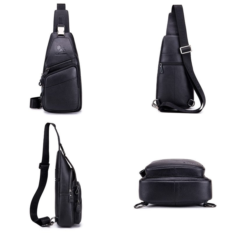 Pundarika Leather Sling Bag for Men - Crossbody Shoulder & Chest Bag; Multifunctional Travel & Hiking Backpack - Black