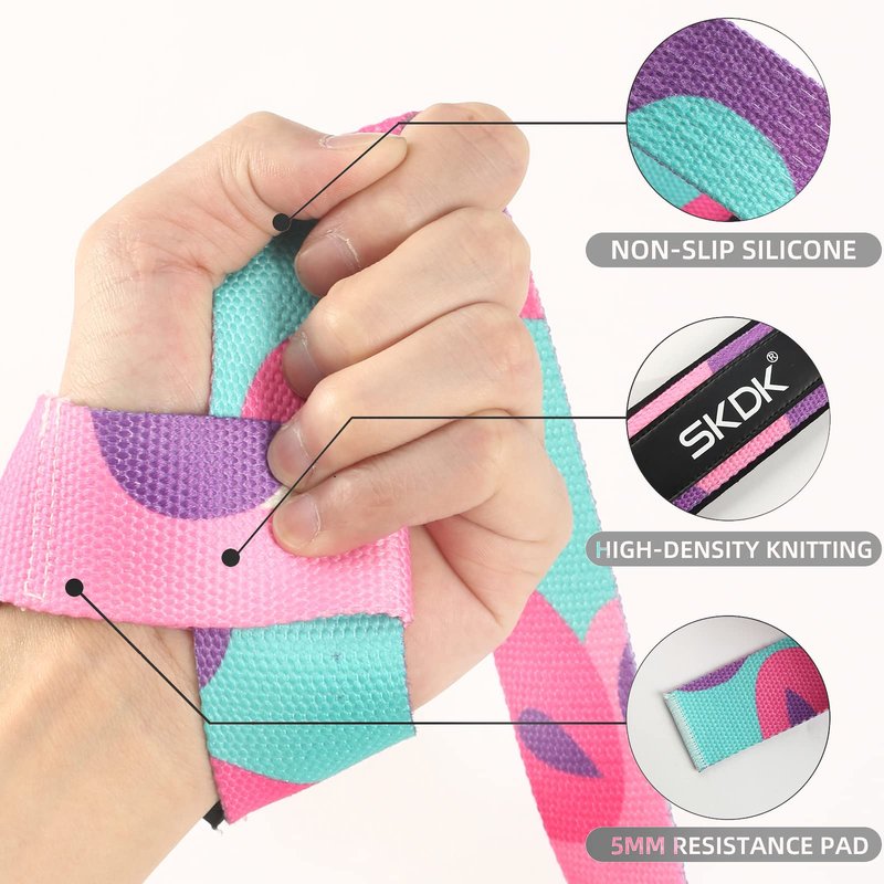 SKDK Cotton Hard Pull Wrist Lifting Straps Grips Band-Deadlift Straps with Neoprene Cushioned Wrist Padded and Anti-Skid Silicone - for Weightlifting, Bodybuilding, Xfit, Strength Training