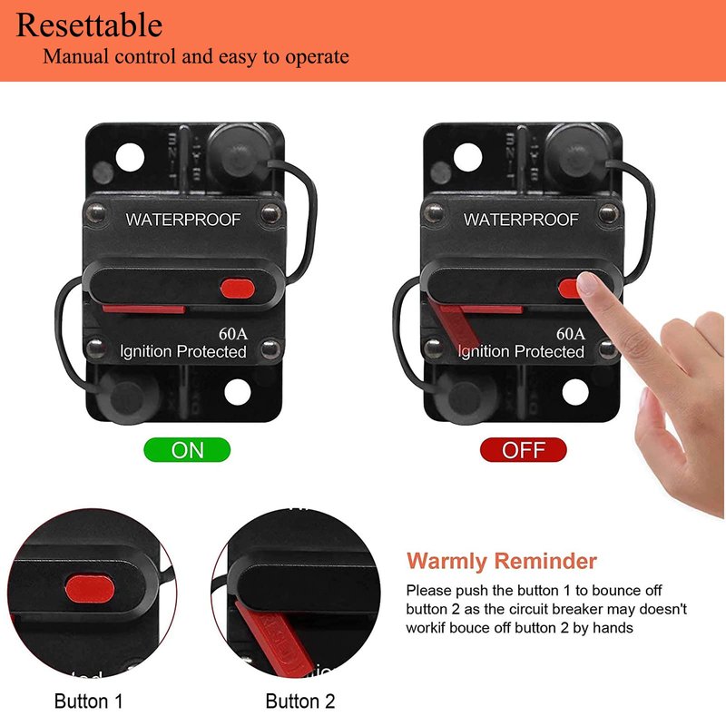 GaiRen Trolling Motor Plug and Circuit Breaker 60Amp Kit, Trolling Motor Connector with Receptacle 12/24/36/48 Volt Marine Boat Power Waterproof IP67 Compatible with 8 AWG wire Red