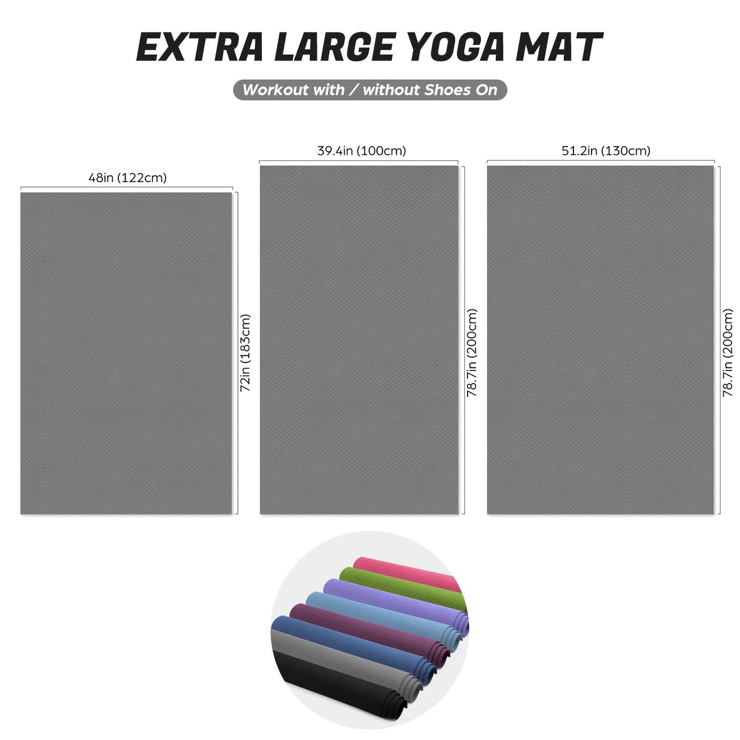 Odoland Large Yoga Mat 78.7'' x 51.2'' (6.56'x4.26') x6mm for Pilates Stretching Home Gym Workout, Extra Thick Non Slip Exercise Mat with Carry Strap, Grey