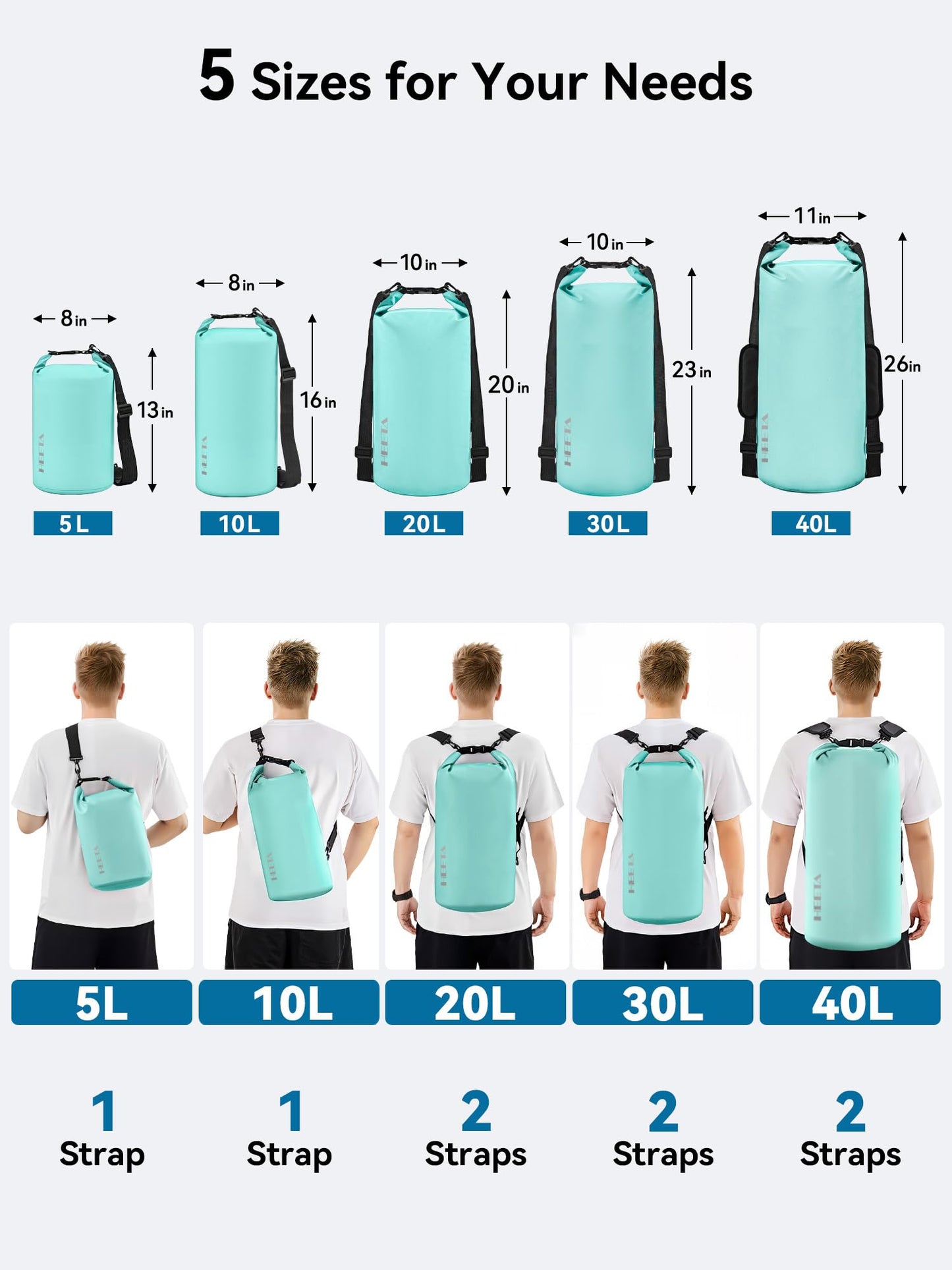 HEETA Waterproof Dry Bag for Women Men, Roll Top Lightweight Dry Storage Bag Backpack with Emergency Whistle for Travel, Kayaking, Boating, Camping, Beach, Cruise Ship Essentials (Mint Green,10L)