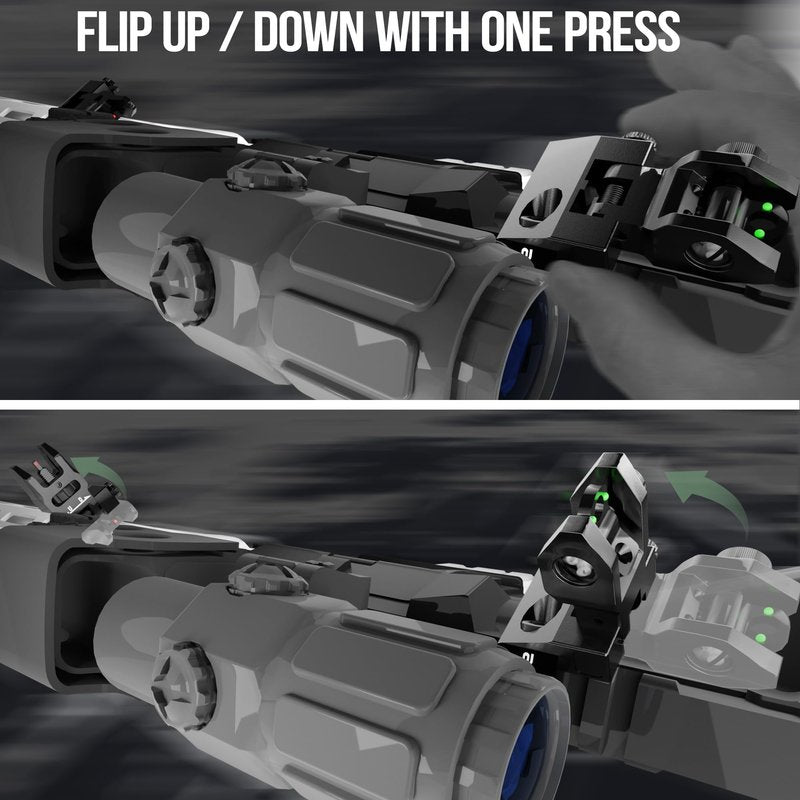 Visiofire 45 Degree Offset Iron Sights| Flip Up Fiber Optic Sights with Red Green Dots| Tool-Free Adjustable Back Up Canted Iron Sights Rapid Transition