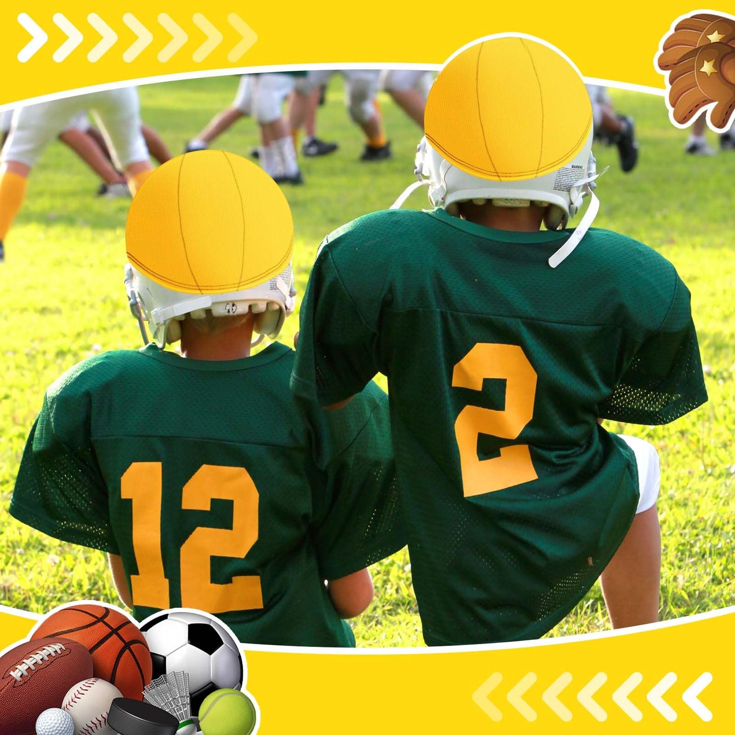 Ramede 12 Pieces Football Helmet Covers for Practice Scrimmage Cap Helmet Cover Scrimmage Cap for Youth Adult Football Hockey Training Accessories 10.4 Inch in Diameter (Regular Style,Yellow)