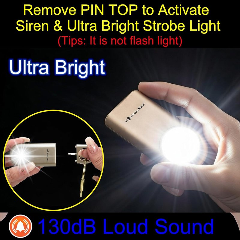 Personal Safety Alarm - 130dB Keychain Siren with Ultra Bright Strobe Light | Ideal for Women, Children & Night Runners - Black