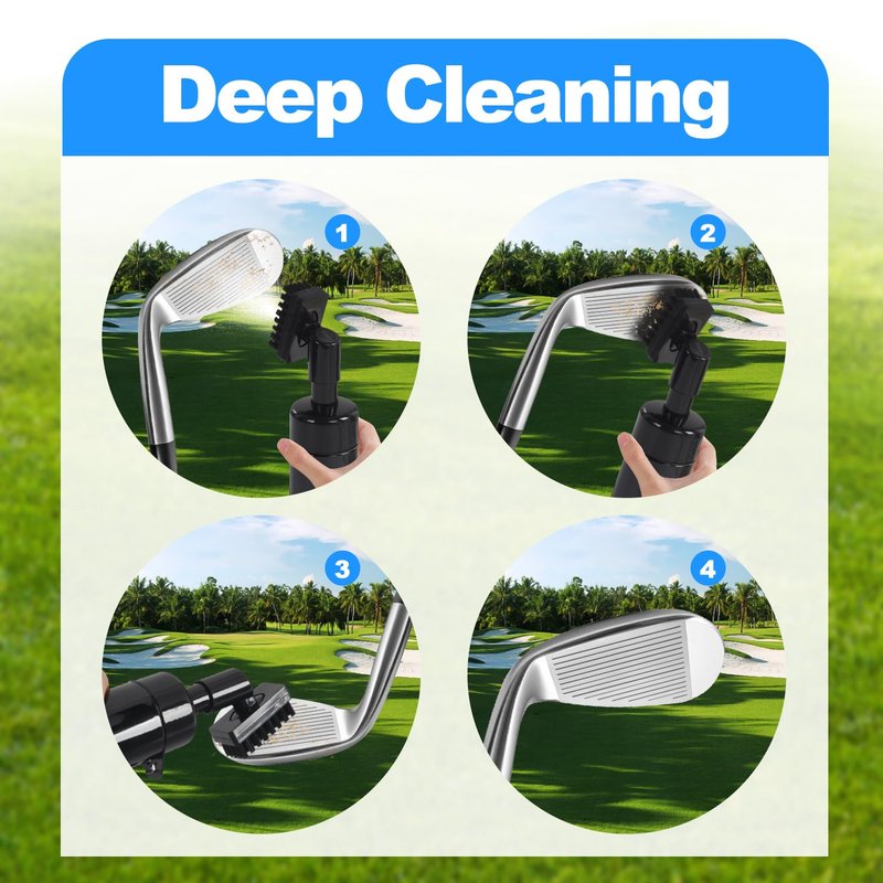 BIVASMWATH Golf Club Brush Cleaner with Water Bottle 7.5 Inches Holds 4 Ounces of Water - 2 Pack Pro Golf Club Cleaner Brush with Heavy Duty Retractable Clip - Golf Accessories (Black)