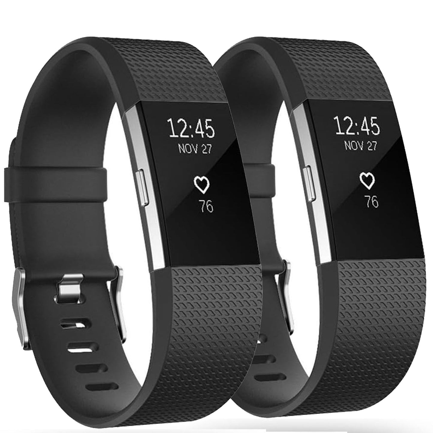 2 Pack Waterproof Bands Compatible with Fitbit charge 2, Classic Soft Sports Replacement Wristbands for Women Men (large 6.7"-8.1", black+black)