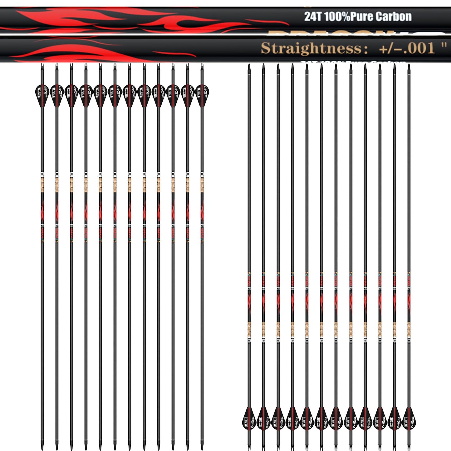 sanlida Dragon Carbon Arrows Pack of 12 (+/-.003" Straightness, 340 Spine)