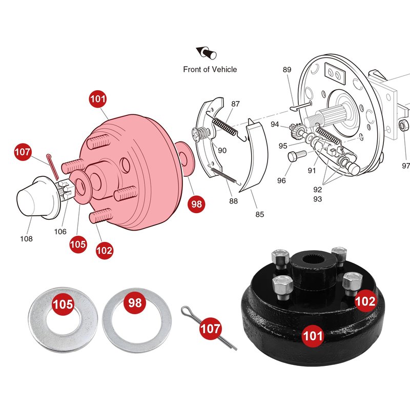 Roykaw Golf Cart Brake Drum Hub Assembly for EZGO TXT 1982-up 2 Cycle G&E Golf Carts, Heavy Duty Split Brake Drum Hub, Low Noise & Heat Resistance, OEM# 19186-G1P, 17082-G2, 17298-G1