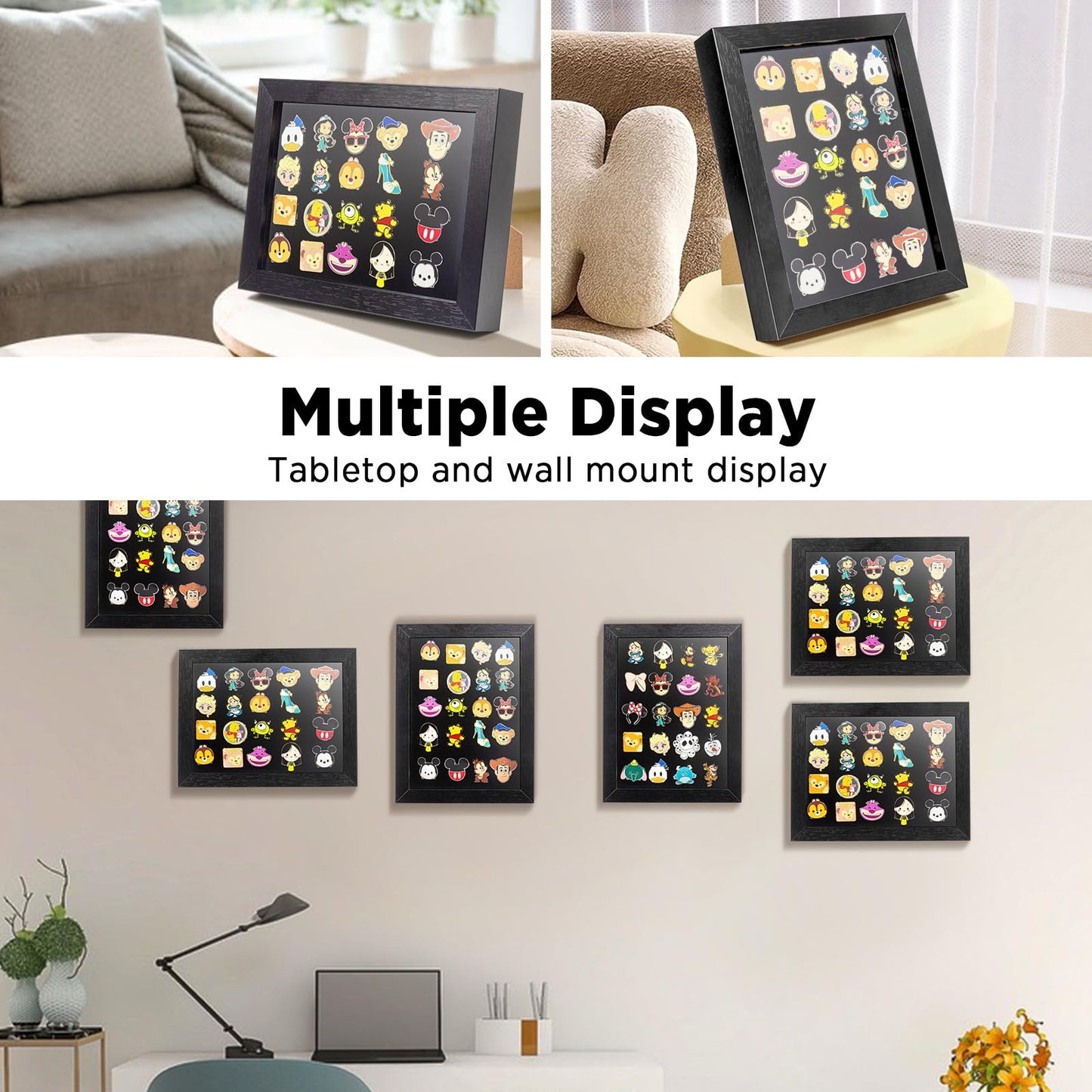 7x9 Enamel Pin Display Frame, Pin Collection Shadow Box, Desktop and Wall Display, Pin Display Case, Black