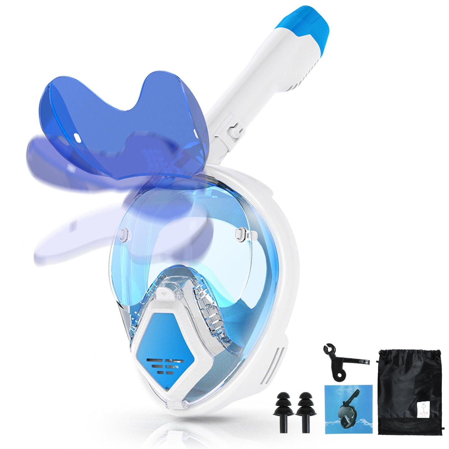 Devilfish Full Face Snorkel Mask S-Latest Dry Top Breathing System with Detachable Camera Mount,Foldable 180 Degree Panoramic View Set,Scuba Diving Masks Anti-Leak & Anti-Fog