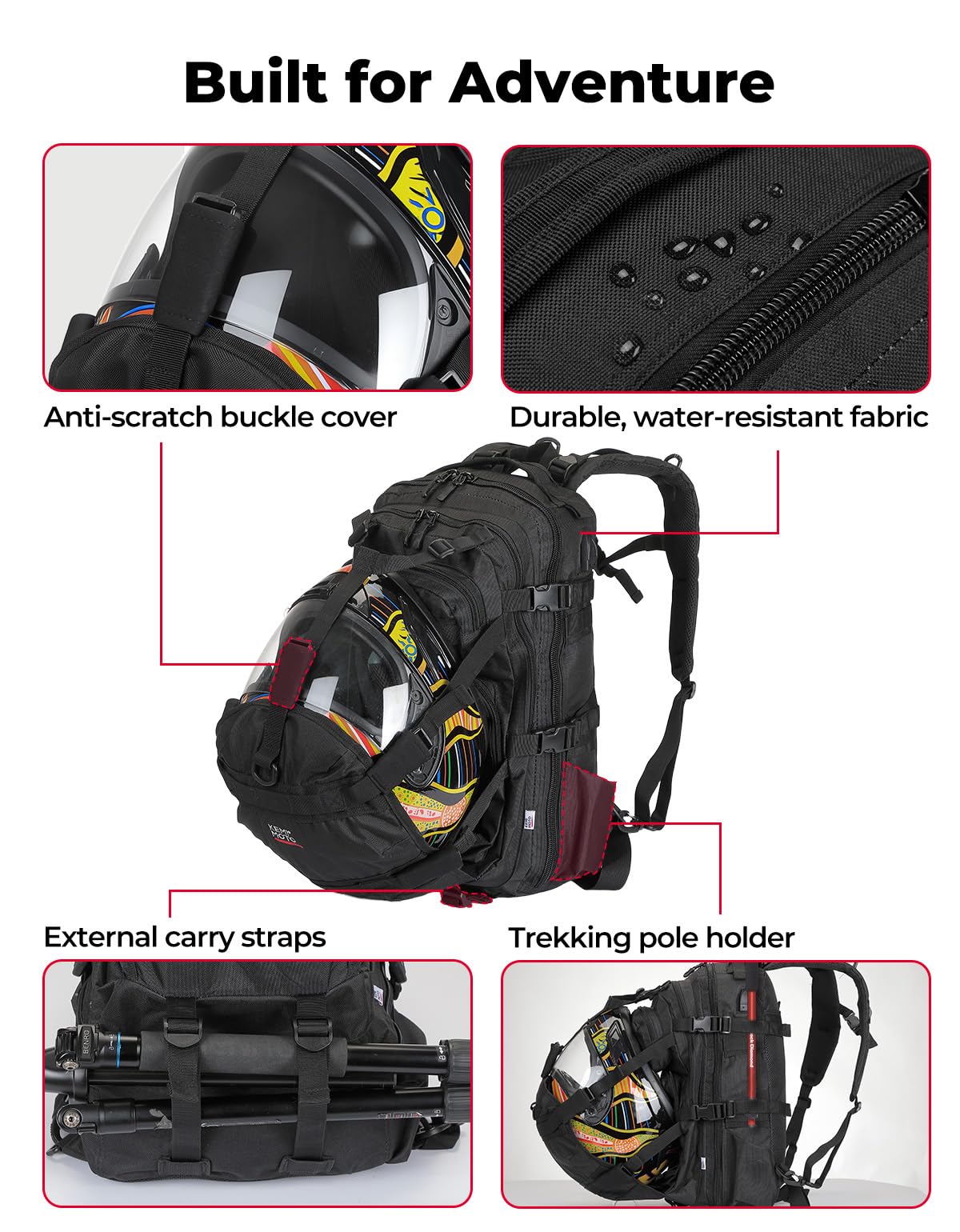 KEMIMOTO Motorcycle Helmet Backpack, 37L Large Capacity Helmet Bag with USB Charging Port, Riding Commuting Backpack for Men