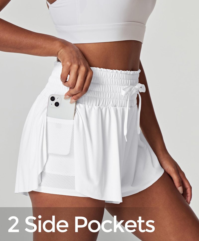 IUGA Athletic Shorts for Women High Waisted Butterfly Shorts Flowy Running Workout Tennis Skorts with Pockets Preppy Clothes White