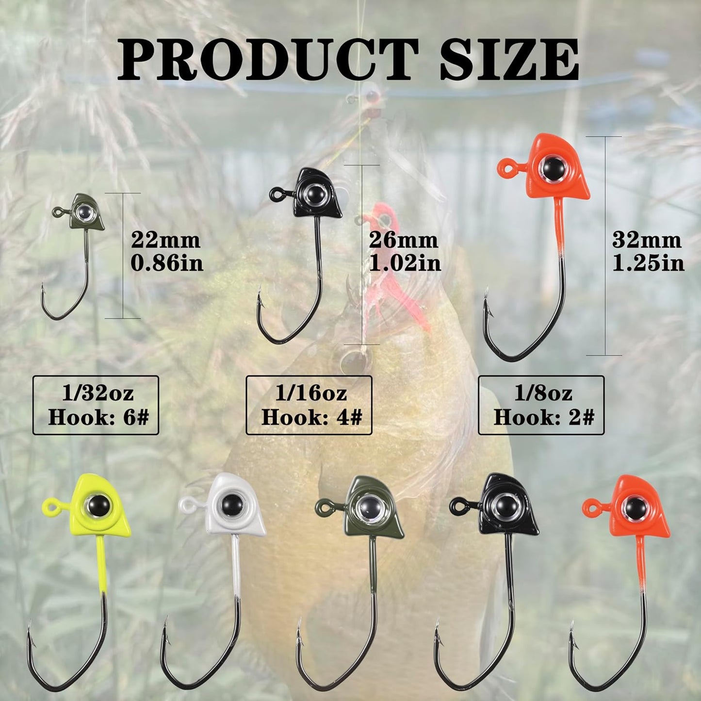 Crappie Jigs - 20 Pack Fishing Jig Heads with 3D Eyes | 1/32 oz, 1/16 oz, 1/8 oz for Panfish, Bluegill, Sunfish, Walleye