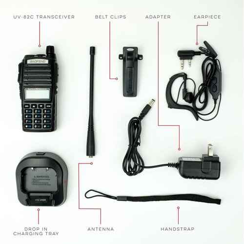 BaoFeng UV-82C Dual-Band 136-174/400-520 MHz FM Ham Two-Way Radio, Transceiver, HT with Battery, Earpiece, Antenna, Charger