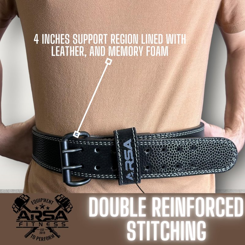 Arsa Fitness Leather Weightlifting Belt for Powerlifting, Bodybuilding, Deadlifting, Squatting, Lower Back Support Adjustable Buckle for Men & Women - SKINZ Series (Black Mamba, Small)