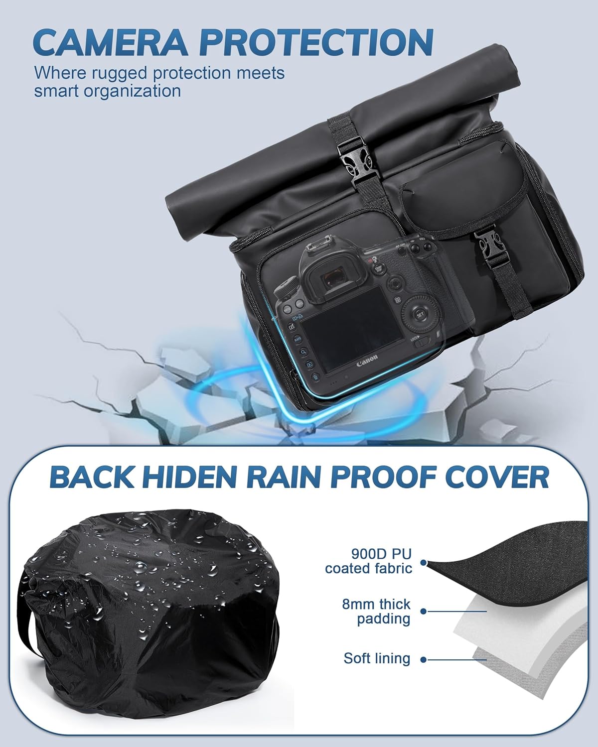 Camera Bag with Tripod Holder - Waterproof Sling Bag with Extra Storage | Black