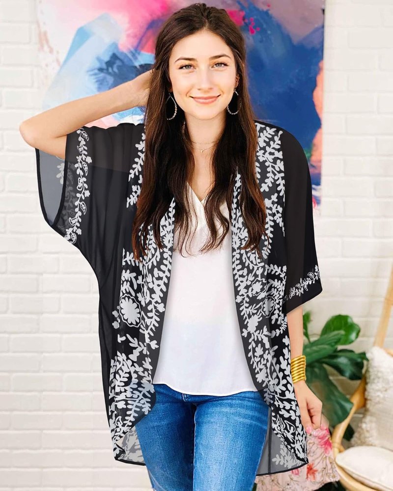 Floral Print Puff Sleeve Kimono Cardigan - Casual Loose Cover Up Top for Women | 2026 Style