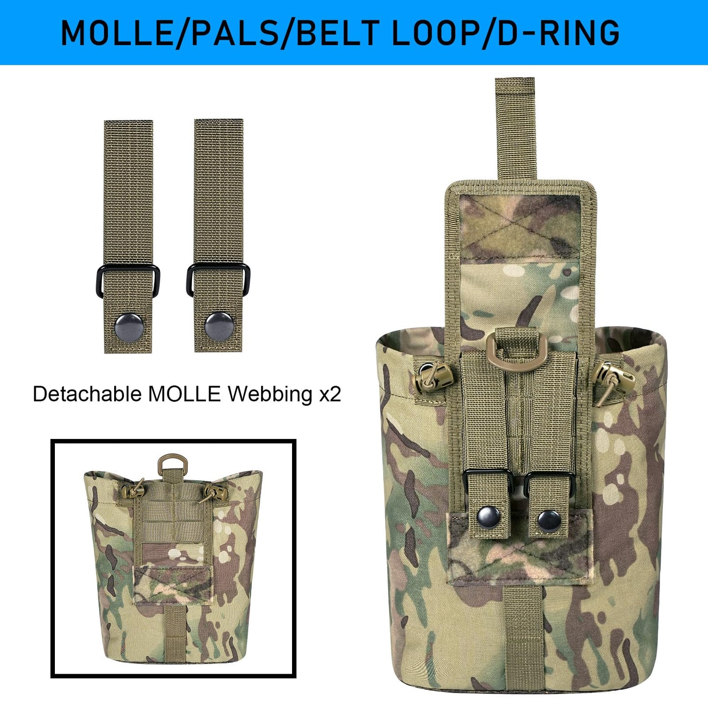 Lonloke Dump Pouch for Belt with 2 Removable MOLLE Straps, Foldable Roll-Up Drawstring Recovery Mag Magazine Ammo Tool Bag for Hunting Shooting Paintball
