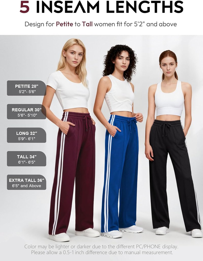 Women's Track Pants - Loose Straight Leg Jogging Sweatpants for Athletic Running | 28-36 Inseam