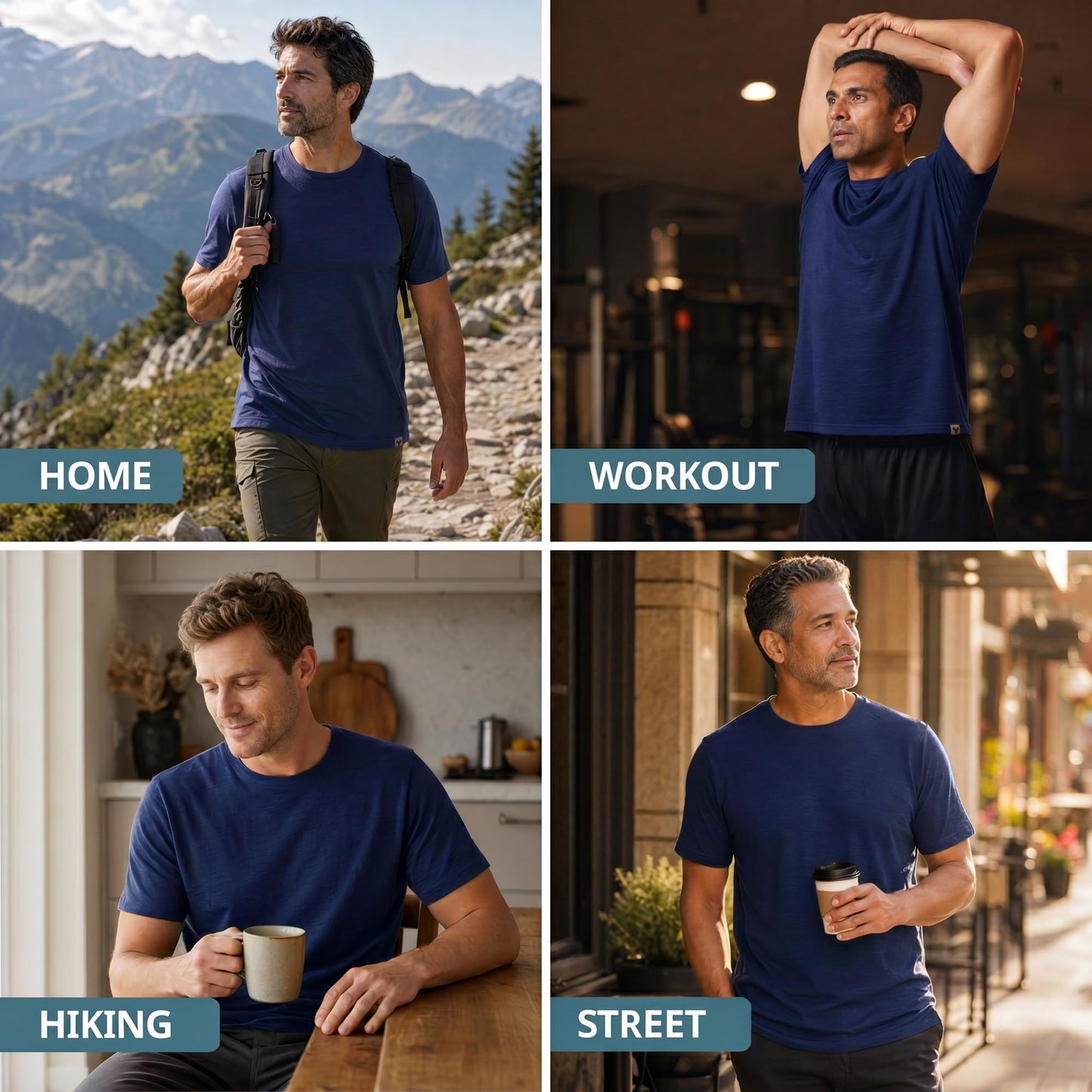 MERINNOVATION Mens Merino Wool T-Shirt - Men Merino Wool Shirt Lightweight Base Layer Undershirt Men's Equestrian Shirts Indigo Blue