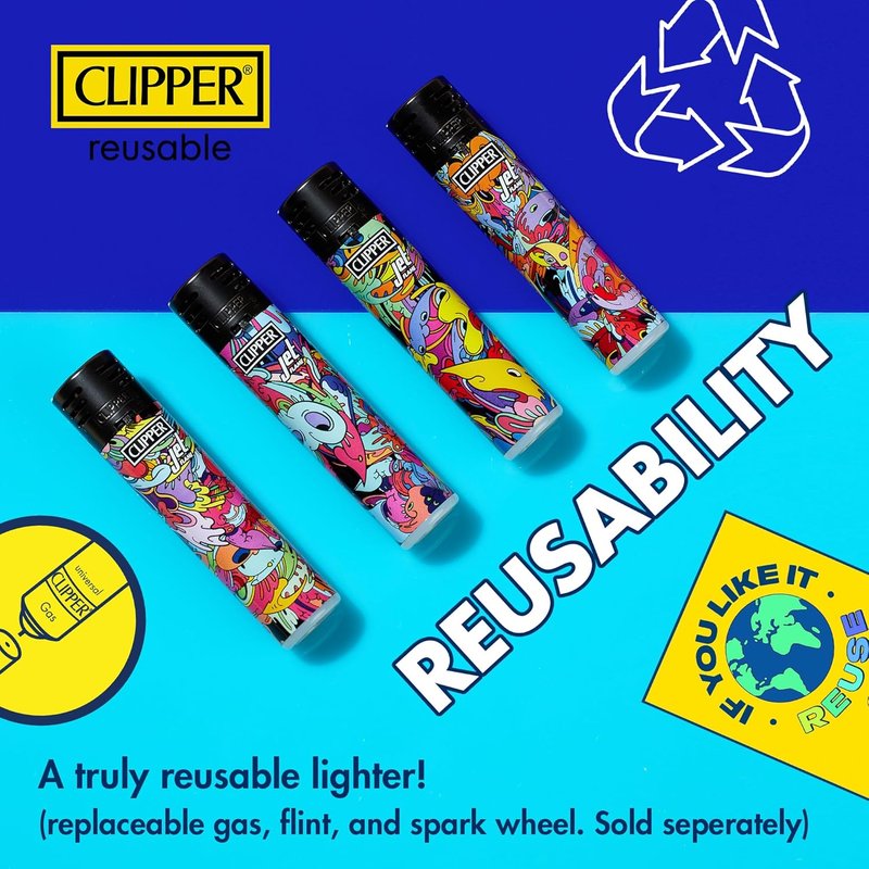 Classic Large Reusable Lighter - Premium Refillable Butane Lighters | 12 Pack Assorted Designs